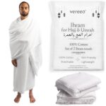 Premium Men's Ihram Set for Hajj & Umrah - 2-Piece White Non Stitched 100% Cotton Towels | Ehram Ahram | Lightweight, Breathable & Comfortable | Reusable | Shariah Compliant - Image 2