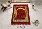 Premium Velvet Janamaz - 2 x 4 Feet Large Prayer Mat (Musalla) with Traditional Floral Pattern, Lightweight & Foldable Padded Namaz Mat for Daily Prayer and Ramadan Gifting (red) - Image 2