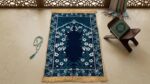 Premium Velvet Janamaz - Ultra Soft 4 x 2 feet Large Prayer Mat for Namaz | Luxury Islamic Gift Washable Foldable Travel Muslim Sajadah Rug for Living Room & Bedroom (1, Blue) - Image 2