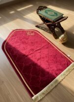 Premium Velvet Prayer Mat, Traditional Islamic Musalla, Personalized Janamaz with Name Customization, 70 x 110 cm, Wedding and Engagement Gift (Maroon) - Image 2