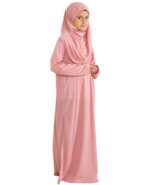 Prien Prayer Clothing for Children, Girls Muslim Dresses, Long Sleeve Abaya with Hijab, Islam Clothing Women, Women's Muslim Dress Set, Prayer Dress Jilbab Khimar Ramadan, Powder Pink, One Size - Image 2