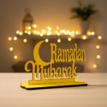 Ramadan Mubarak 3D Wooden Showpiece Table Decor, Islamic Festival Ornament, Eid Al-Fitr Holiday Decoration Items for Home, living room - Eid mubarak decoration items (RKM-37) - Image 2