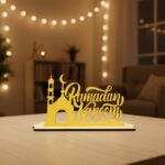 Ramadan Mubarak 3D Wooden Showpiece Table Decor, Islamic Festival Ornament, Eid Al-Fitr Holiday Decoration Items for Home, living room - Eid mubarak decoration items (RKM-41) - Image 2