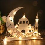 Ramadan Table Decor Moon Castle Wooden Ornament Islamic Ramadan Kareem Desktop Decoration Size 8.66 x 10.63 Inches 1 Set Ready-to-Display American Elm - Image 2