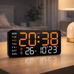 Sehaz Artworks Digital Alarm Clock for Living Room Stylish | Electric Digital Wall Clock for Hall |Table Clock for Home |Alarm Clock for Heavy Sleepers |Alarm Clock for Bedroom |Digital Watch - Orange - Image 2