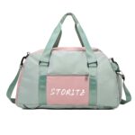 Storite Nylon 46Cm Travel Duffle Bag for Women with Dry and Wet Separate Pocket, Lightweight Backpack with Shoe Compartment Carry Luggage Bag for Men & Women (GreenPink, 46x23x25 cm) - Image 2