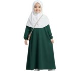 Suroj Shaikh Girls Islamic Dress with Hijab, Green and White, Long Sleeve Maxi Dress, Modest Wear for Kids 9 years - Image 2