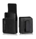 TDG Flip Phone Belt Pouch for Samsung Galaxy Z Flip 7/6 / 5/4 | PU Leather Mobile Holster with Rotating Belt Clip, Pen Holder & Magnetic Closure | Waist Phone Case for Men (Black) - Image 2
