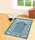 THE HOME TALK Foldable Prayer Mat - Janamaz/Prayer Mat Polyester Viscose - Traditional Carpets - Mats for Home - Soft Comfortable Carpets - 27 x 47 Inches - Blue - Image 2