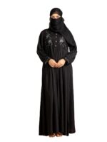 TRENDMALLS Women's Satin Black Abaya Burqa with Hijab Islamic Wear with Hand Work Embroidery Work Full Length Loose Fit Burqa - Image 2