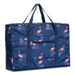 Travel Duffel Bag Foldable Flight Bag Travel Luggage Bag Travel Duffle Tote Bag Waterproof Luggage Organizer Storage (Blue- Flamingo) - Image 2