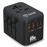 Tukzer 65W Universal Travel Adapter, GaN Fast Charging Adapter with 2 Type C & 1 USB Ports, Universal Plug Socket, All in One International Travel Adapter for Laptop/MacBook & Mobile Charging- Black - Image 2
