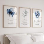 VIBBES Islamic Wall Art Set of 3, Sabr Shukr Tawakkul, Modern Islamic Minimal Home Decor, Wooden Frame Prints with Blue Flowers (Medium - 14x10 Inch) - Image 2
