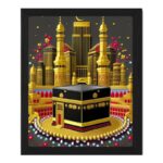 VNPL Anita Ent. Makkah Kaaba Photo Frame 8X10 Inch | Golden Mecca Islamic Wall Art | Elegant Black Frame With Vibrant 3D Masjid Al-Haram Illustration | Muslim Home Decor Gift-Arth-71 - Image 2