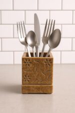 VR SOURCING Handcrafted Brown Marble Tumbler with carving work | Multipurpose Holder for Bathroom, Kitchen & Office | 4 x 3 x 3 Inch - Image 2