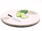 VR SOURCING White Marble Handmade Chopping Board with Brass Inlay | Elegant & Durable Kitchen Cutting Board | Multi-Purpose Use (14x9x0.60) - Image 2