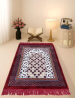 Velvet Musallah Janamaz Sajjadah Mat 2x4 Feet - Islamic Prayer Mat for Muslims - Soft Meditation/Asan/Multipurpose Rug Travel Namaz Sajdgah Mat for Men & Women, 27 x 44 Inches, Maroon6 - Image 2