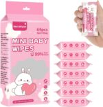 Vitalogy Mini Wet Wipes – 64 Count Pocket Wipes (8 Packs × 8 Wipes) | Alcohol & Fragrance Free | 99% Pure Water Baby & Adult Wet Tissues for Hand, Face & Travel Use (64, Pink) - Image 2