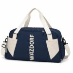 Wazdorf Nylon Travel Duffel Bag for Men & Women, Lightweight Waterproof Weekender with Shoe Compartment, Wet Dry Pocket, Luggage Strap, Phone Holder, Gym Bag for Men, Fitness, Yoga (Dark Blue) - Image 2