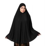 Women Black Full Coverage Khimar with Head Cover Crystal Fabric Lightweight Breathable Islamic Prayer Hijab Modest Wear for Namaz - Image 2