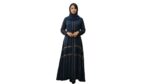 Women's Abaya Navy Blue with Gold Trim, Long Sleeve, Belted Waist, Modest Islamic Wear - Image 2