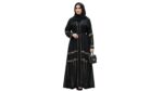Women's Black Abaya with Gold Embellishments, Long Sleeve, Polyester, Floor Length, Hooded Islamic Modest Wear - Image 2