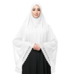 Women's Islamic Prayer Khimar, Black Namaz Scarf with Lace Detail, Full Coverage Hijab - Image 2