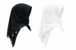 Women’s Pearl & Chain Embellished Hijab Dupatta | Pack of 2 (1 Black &1 White) | Lightweight Chiffon Scarf | Modern Contemporary Design - Image 2