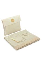 ihvan Online Muslim Prayer Rug and Beads with Portable Elegant Fabric Bag, Janamaz, Sajadah, Soft Islamic Prayers Rug, Islamic Gifts for Eid Ramadan, Travel Prayer Carpet Mat, Taffeta Fabric, Ecru - Image 2