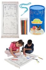 ihvan online, Kids Prayer Mat, Washable Painted Prayer Rug for Kids, Colourful Marker, Muslim Prayer Mala Beads, Soft Salah Travel Mat Carpet, Perfect Islamic Gifts for Kids, Blue - Image 2