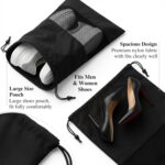 6 PCS Premium Nylon Travel Shoe Bags with Rope for Men and Women Large Shoes Pouch Storage Packing Organizers, Black (06, 6 Black) - Image 4
