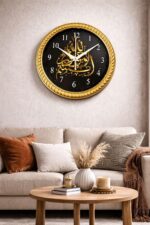 Islamic Wall Clock with Arabic Calligraphy | Premium Round Wall Clock Quartz Movement | Elegant Home, Office & Mosque Décor (Golden) - Image 3