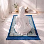 FAF Premium Indo-Turkish Soft Velvet Janamaz Prayer Mat for Men & Women | Lightweight Foldable Muslim Prayer Rug | Anti-Slip Janemaaz for Namaz, Hajj & Umrah | Portable Islamic Mussalla (Blue) - Image 4