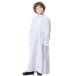 IDOPIP Muslim Thobe for Boys Kids Long Sleeve Islamic Arabic Kaftan Robe Middle East Dubai Prayer Dress Clothes with Pockets - Image 3