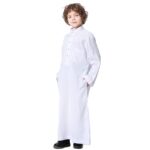 IDOPIP Muslim Thobe for Boys Kids Long Sleeve Islamic Arabic Kaftan Robe Middle East Dubai Prayer Dress Clothes with Pockets - Image 4
