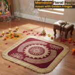 Soft Chenille Prayer Mat | 2x2 Feet Traditional Central Sun Mandala Design Pooja Aasan | Multipurpose Square Rug Meditation, Yoga, Puja Room & Home Décor (Pack of 1, Red) - Image 3