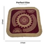 Soft Chenille Prayer Mat | 2x2 Feet Traditional Central Sun Mandala Design Pooja Aasan | Multipurpose Square Rug Meditation, Yoga, Puja Room & Home Décor (Pack of 1, Red) - Image 4