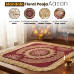 Soft Chenille Prayer Mat | 2x2 Feet Traditional Central Sun Mandala Design Pooja Aasan | Multipurpose Square Rug Meditation, Yoga, Puja Room & Home Décor (Pack of 1, Red) - Image 6