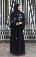 Black Abaya Embroidery Work Stylish Burkha For Women Elegant Modest Wear Islamic Naqab (Black) - Image 3