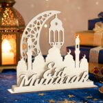 Haoser Eid Mubarak Table Decor Moon Castle Lantern Design Wooden Ornament Islamic Ramadan Kareem Desktop Decoration Size 8.66 x 10.63 Inches 1 Set Ready-to-Display - Image 3
