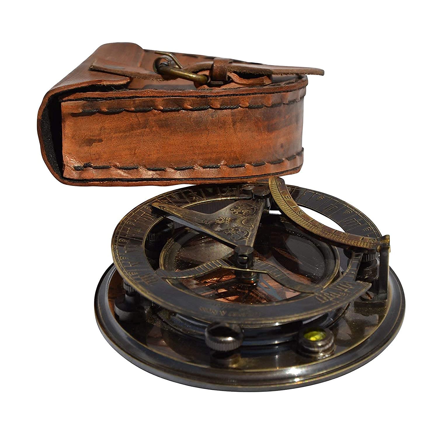 Handmade Vintage Reproduction Antique Brass Sundial Compass 2.5 Inches Nautical Compass for Outdoor, Pocket Compass for Hiking, Camping Maritime Vintage Brass Directional Finder Sundial Compass - Image 3