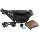 Weinbux Men's and Women's Ahram/EHRAM/Ihram Money Belt | Leather Waist Bag | Elegant Style Travel Pouch Passport Holder | Adjustable Strap | Black | Free Size - Image 3