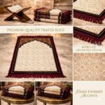 Multi-Fabric Prayer Mat Soft Cotton,Plush Velvet & Durable Polyester Blend, Comfortable Anti-Slip Design for Daily Namaz,Traditional Pattern, Foldable Janamaz Rug (110x70cm) (Beige & Maroon) - Image 3