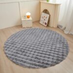Faux Sheepskin Fur Area Cute Aesthetic Round Fur Throw Rug Floor Mat Circular Carpet for Boys, Girls Bedroom, Living Room, Home Office, Prayer, Dorms, Soft Circle Nursery (Grey Bubble) - Image 3