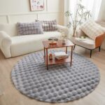 Faux Sheepskin Fur Area Cute Aesthetic Round Fur Throw Rug Floor Mat Circular Carpet for Boys, Girls Bedroom, Living Room, Home Office, Prayer, Dorms, Soft Circle Nursery (Grey Bubble) - Image 4