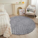 Faux Sheepskin Fur Area Cute Aesthetic Round Fur Throw Rug Floor Mat Circular Carpet for Boys, Girls Bedroom, Living Room, Home Office, Prayer, Dorms, Soft Circle Nursery (Grey Bubble) - Image 5