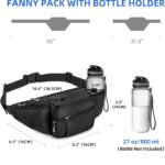Waist Bag Fanny Pack for Women Men | Large Cross Body Sling Bag for Hiking, Travel, Running, Outdoor Sports, Cycling | Walking Waist Bag with Water Bottle Holder (Polyester Fanny Pack, Black) - Image 3