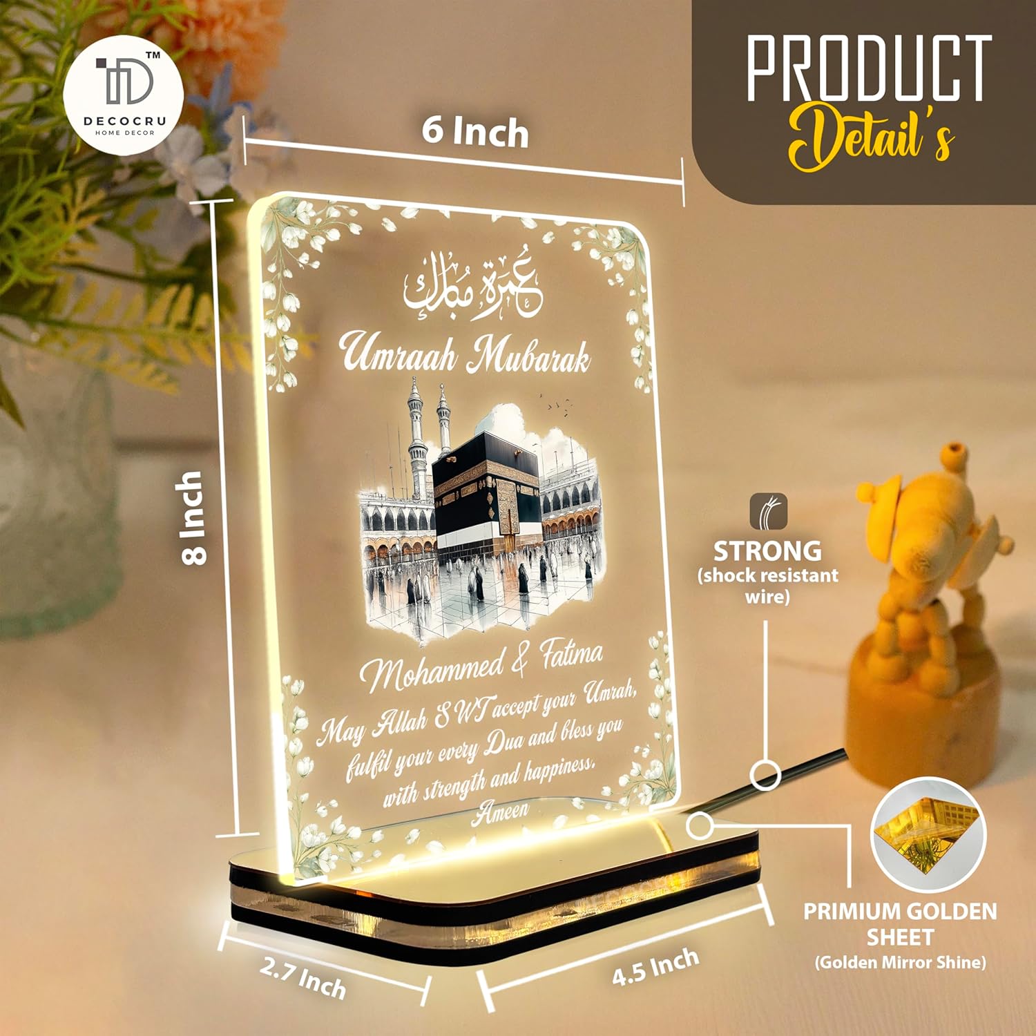 Islamic Kaaba LED Night Lamp Umrah Mubarak Design | Acrylic Table Light | Muslim Gift Idea for Hajj Return Decoration | 6x8 inches - Image 3
