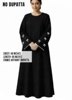 Women's Burqa with Bow Details White Embroidery, Long Bell Sleeves, Free Size up to 65 kg Chest is 44 inches and it is 56 inches Long Made by Firdous Fabric Suitable up to 65kg Body Weight. - Image 3