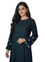 Women's Burqa with Bow Details White Embroidery, Long Bell Sleeves, Free Size up to 65 kg Chest is 44 inches and it is 56 inches Long Made by Firdous Fabric Suitable up to 65kg Body Weight. - Image 6